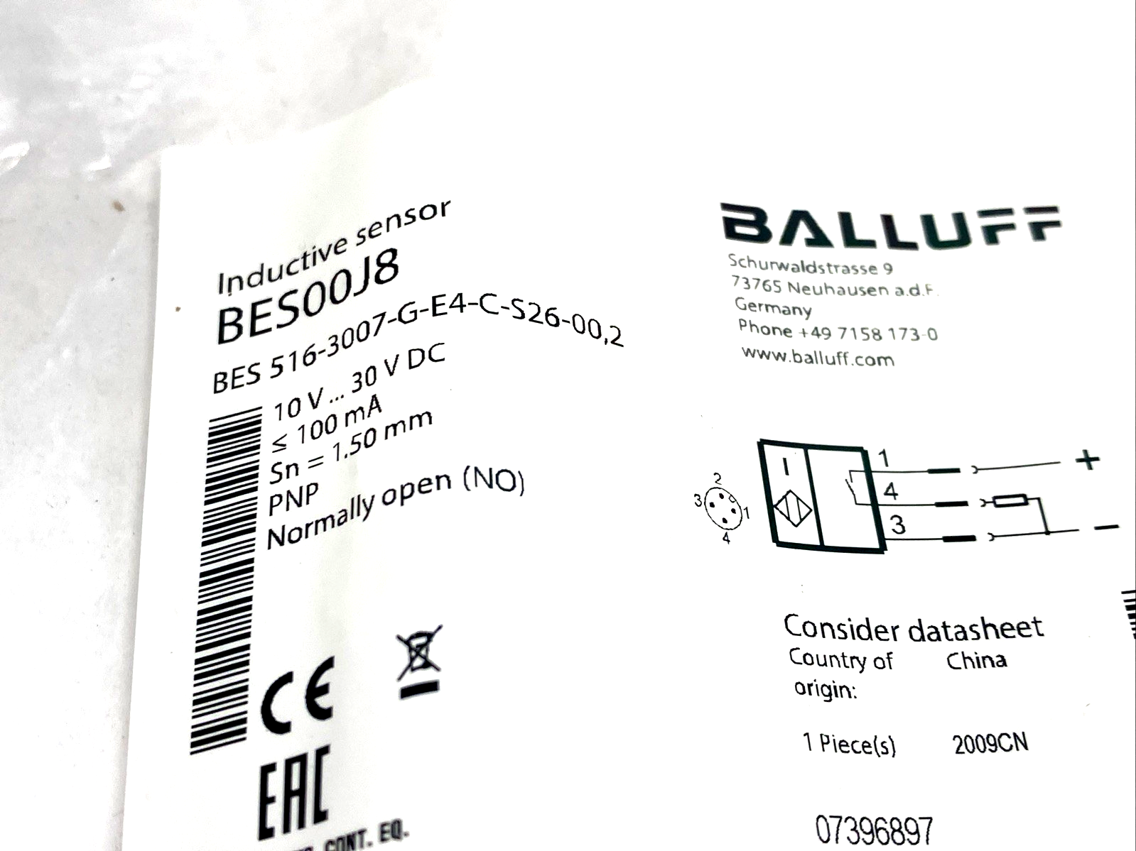 Balluff BES00J8 Inductive Proximity Switch/Sensor BES 516-3007-G-E4-C-S26-00,2 - Maverick Industrial Sales
