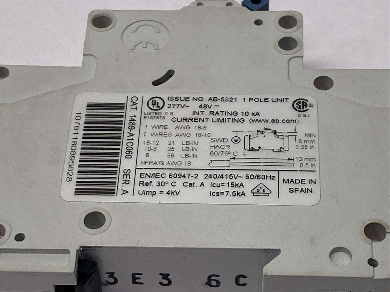 Allen Bradley 1489-A1C060 Ser A Circuit Breaker 1-Pole 6A 277V - Maverick Industrial Sales