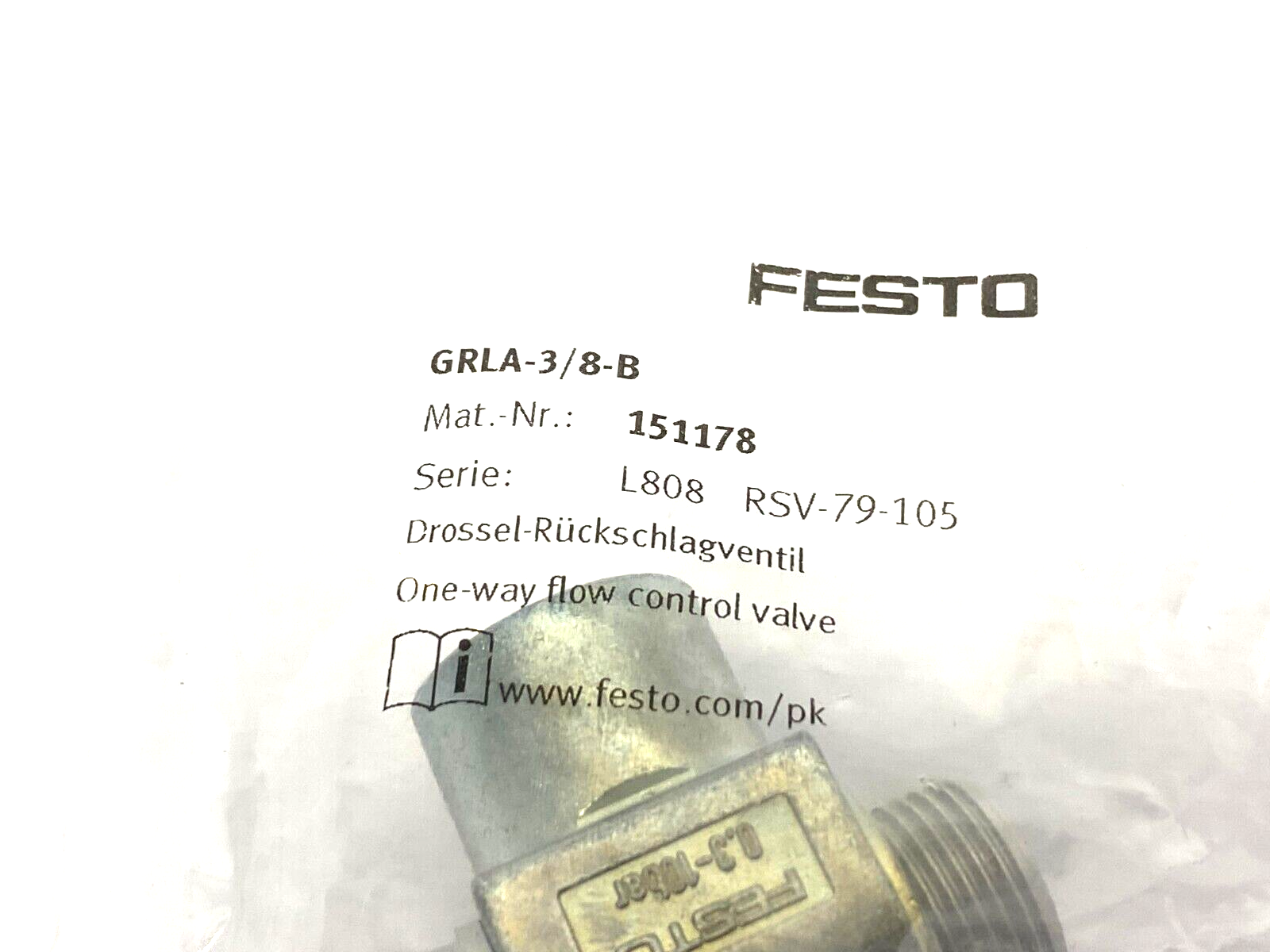 Festo GRLA-3/8-B One-Way Flow Control Valve 151178 - Maverick Industrial Sales