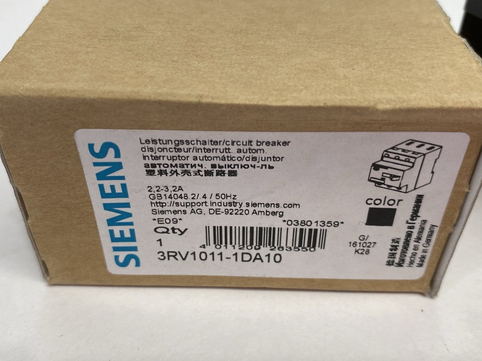 Siemens 3RV1011-1DA10 Circuit Breaker, Size S00, for Motor Protection - Maverick Industrial Sales