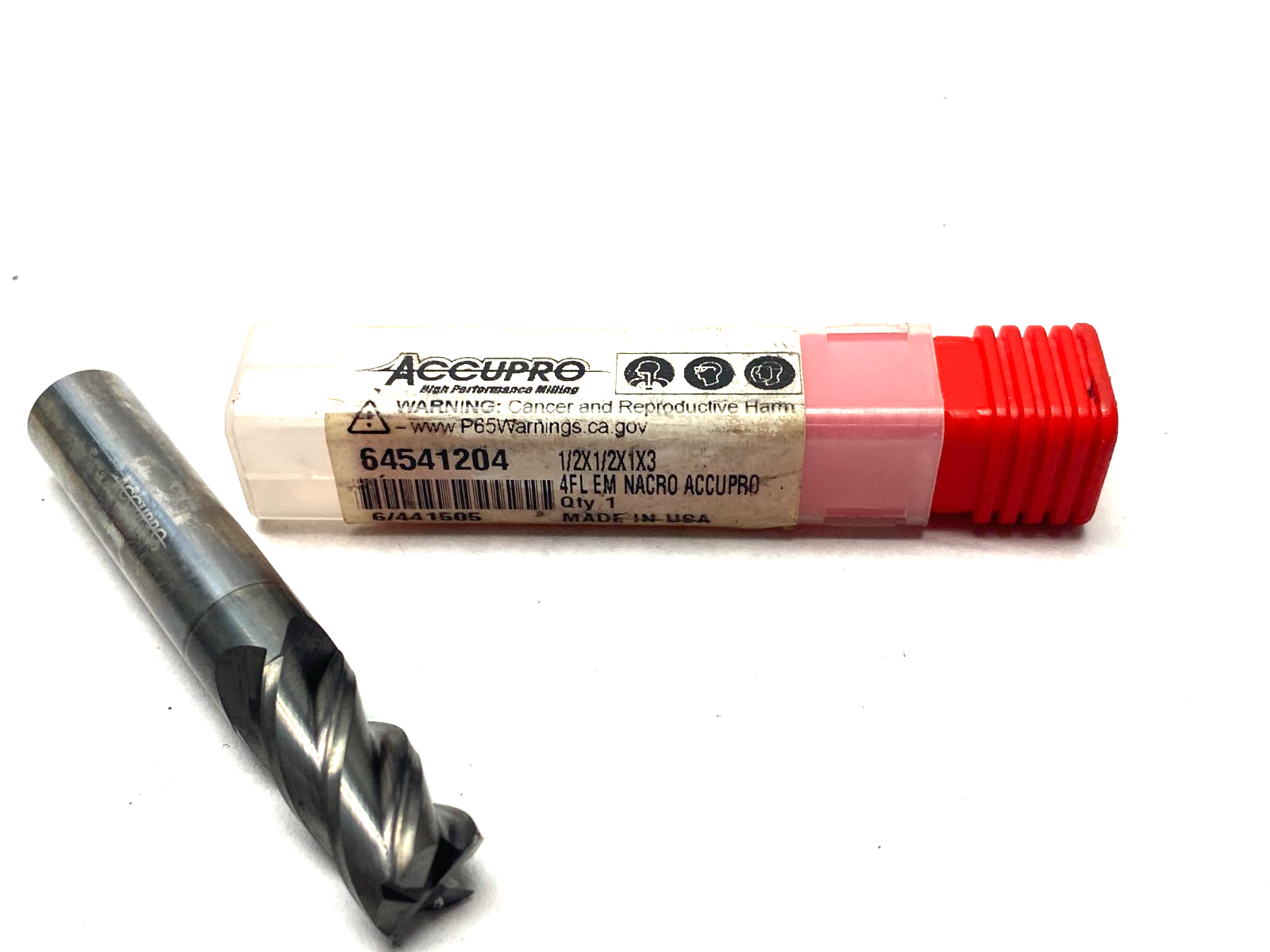 64541204 | Accupro Square End Mill: 1/2" Dia, 1" LOC, 4 Flute, Solid Carbide - New – Open box - Maverick Industrial Sales