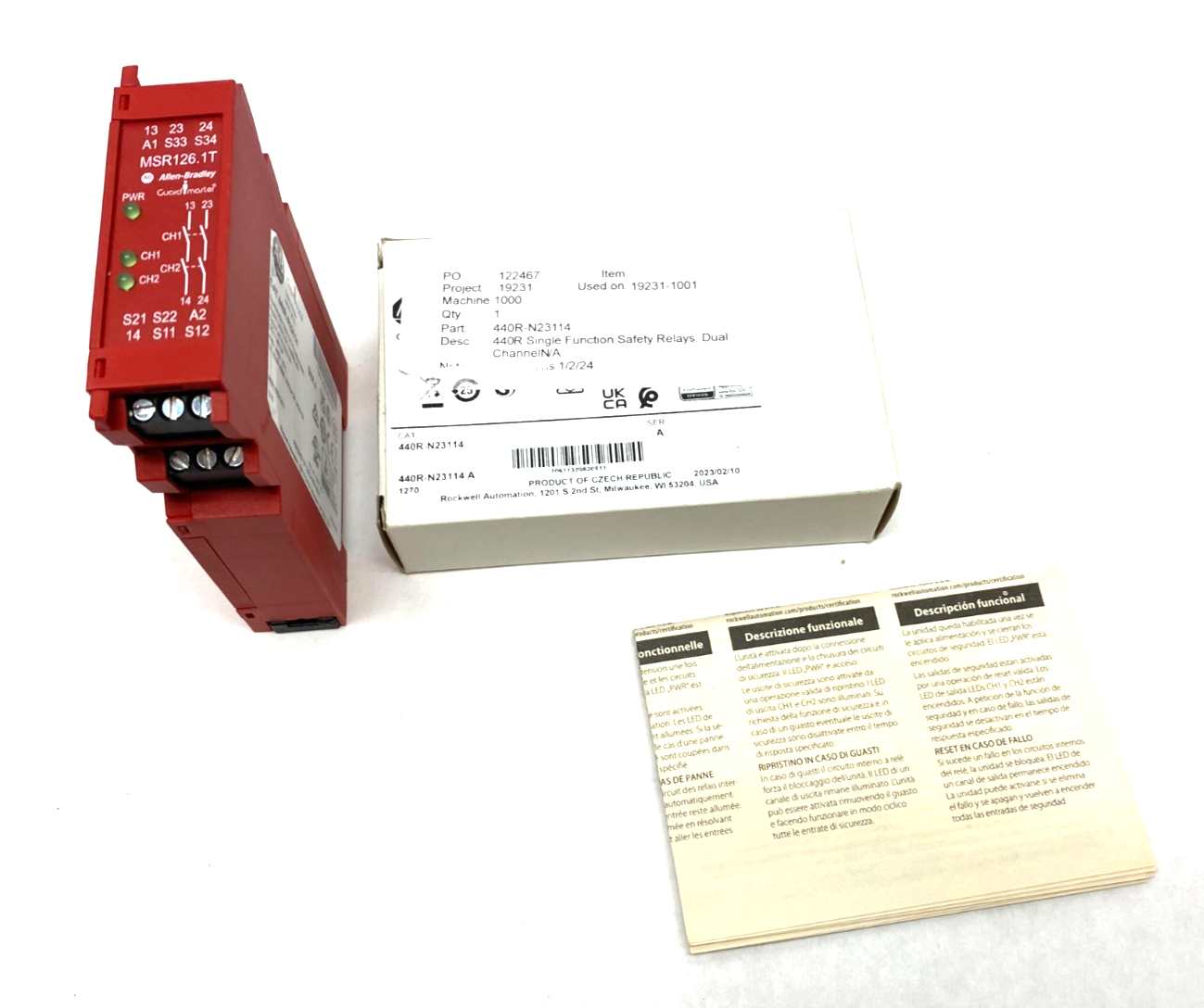 440R-N23114 | Allen Bradley Ser. A Guardmaster Safety Relay MSR126.1T Dual-Channel - New – Open box - Maverick Industrial Sales