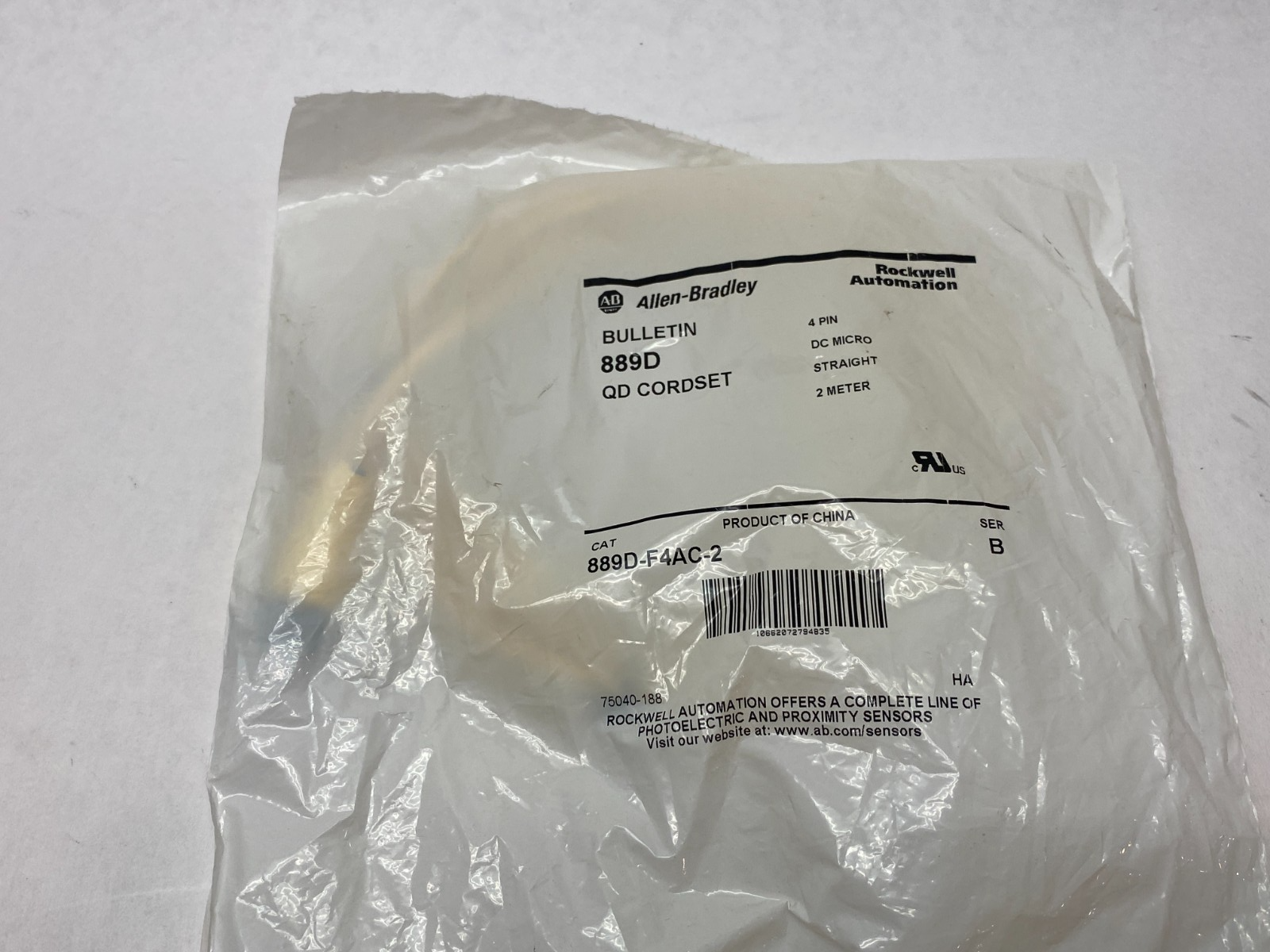 Allen Bradley 889D-F4AC-2 Ser. B DC Micro Straight Cordset 2m Length 4-Pin - Maverick Industrial Sales
