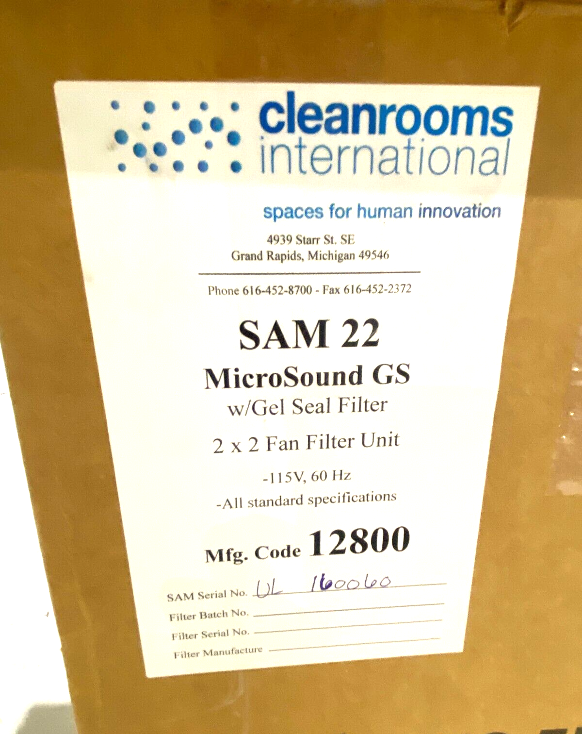 Cleanrooms International 12800 SAM® 22 MicroSound GS Ceiling Term. Filter Fan - Maverick Industrial Sales