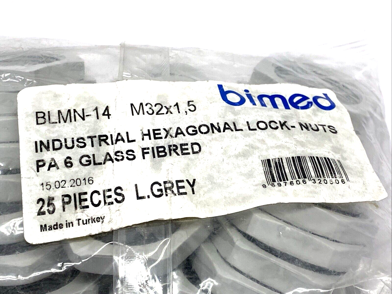 Bimed BLMN-14 Polyamide Lock Nut M32x1.5 41mm Spanner Width, Light Grey, 25-PACK - Maverick Industrial Sales