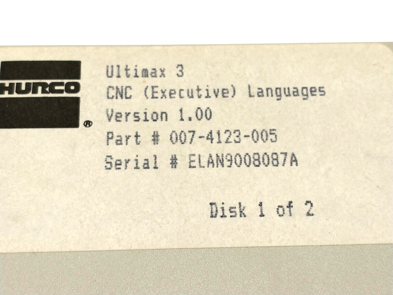 Hurco 007-4123-005 Ver. 1.0 Ultimax 3 CNC Executive Languages Floppy Disc 1 of 2 - Maverick Industrial Sales