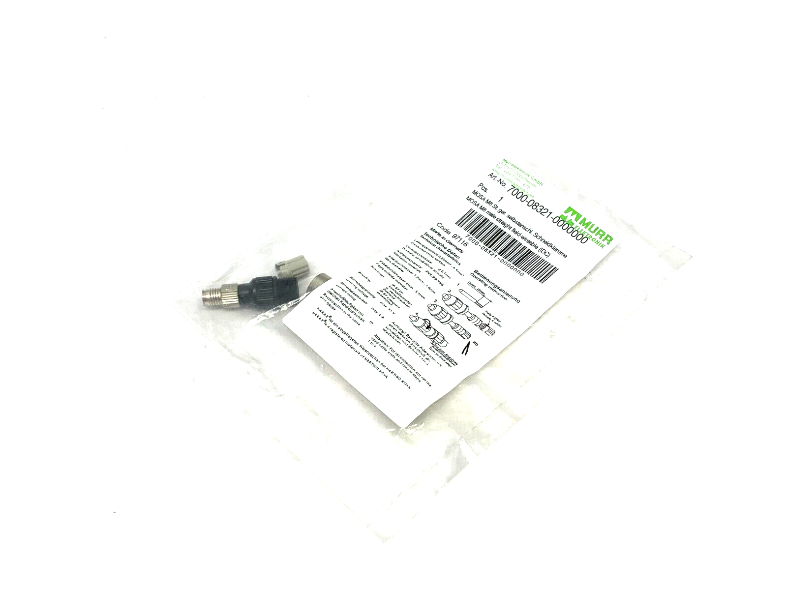 Murr Elektronik 7000-08321-0000000 Field Wireable Connector, M8 Male 3-Pin - Maverick Industrial Sales