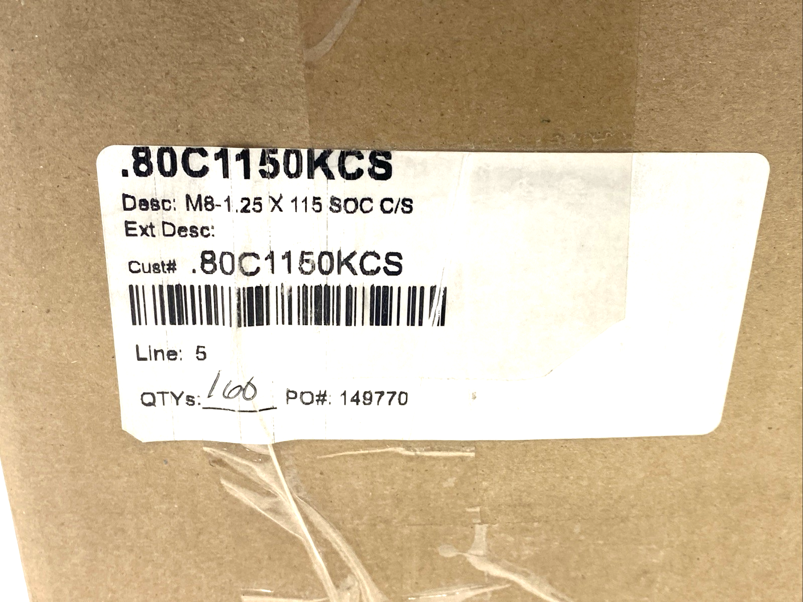 80C1150KCS Socket Head Cap Screw M8-1.25 x 115mm SOC C/S BOX OF 160 - Maverick Industrial Sales