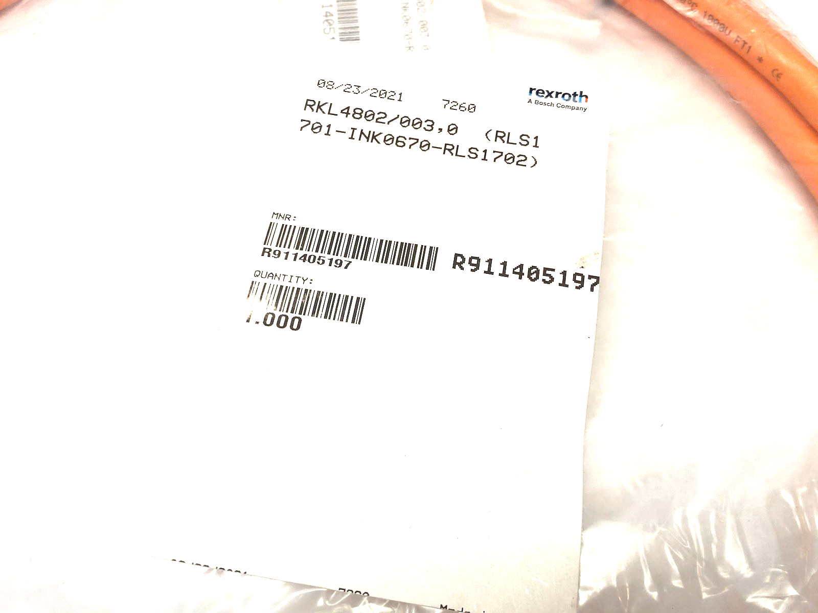 R911405197 | Bosch Rexroth Power Cable RKL4802/003,0 (RLS1701-INK0670-RLS1702) - New - Maverick Industrial Sales