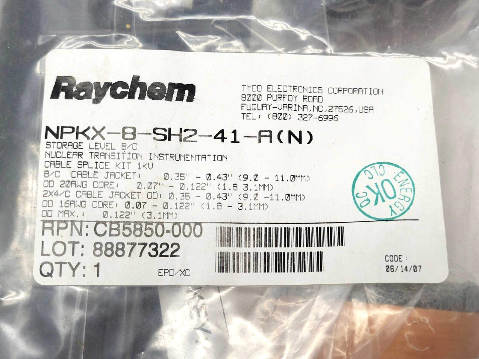 Raychem NPKX-8SH2-41-A Splice Kit RTD Pigtail to Field Cable - Maverick Industrial Sales