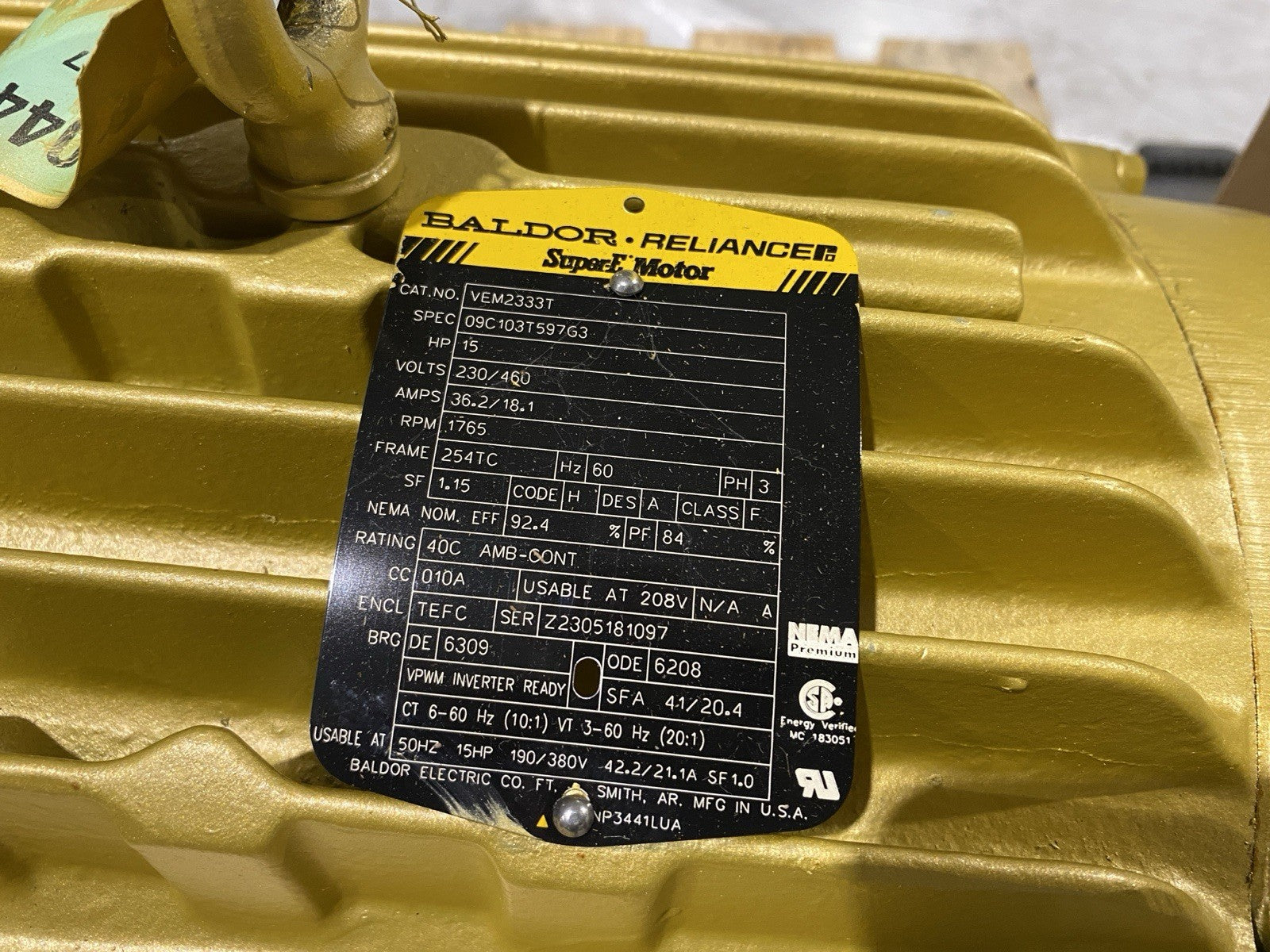 ABB Baldor Super-E VEM2333T 15HP 1765 RPM 230/460V 3PH FR: 254TC TEFC - Maverick Industrial Sales