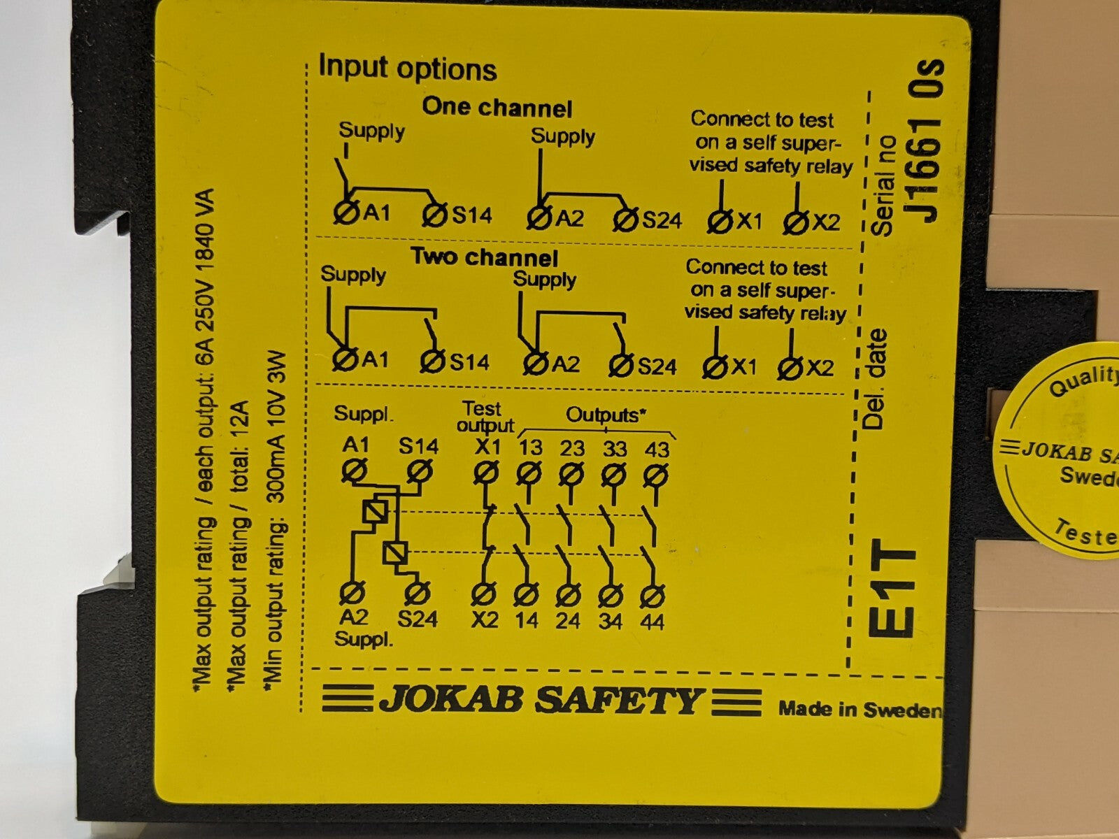 Jokab E1T 0s Safety Expansion Relay 24DC - Maverick Industrial Sales