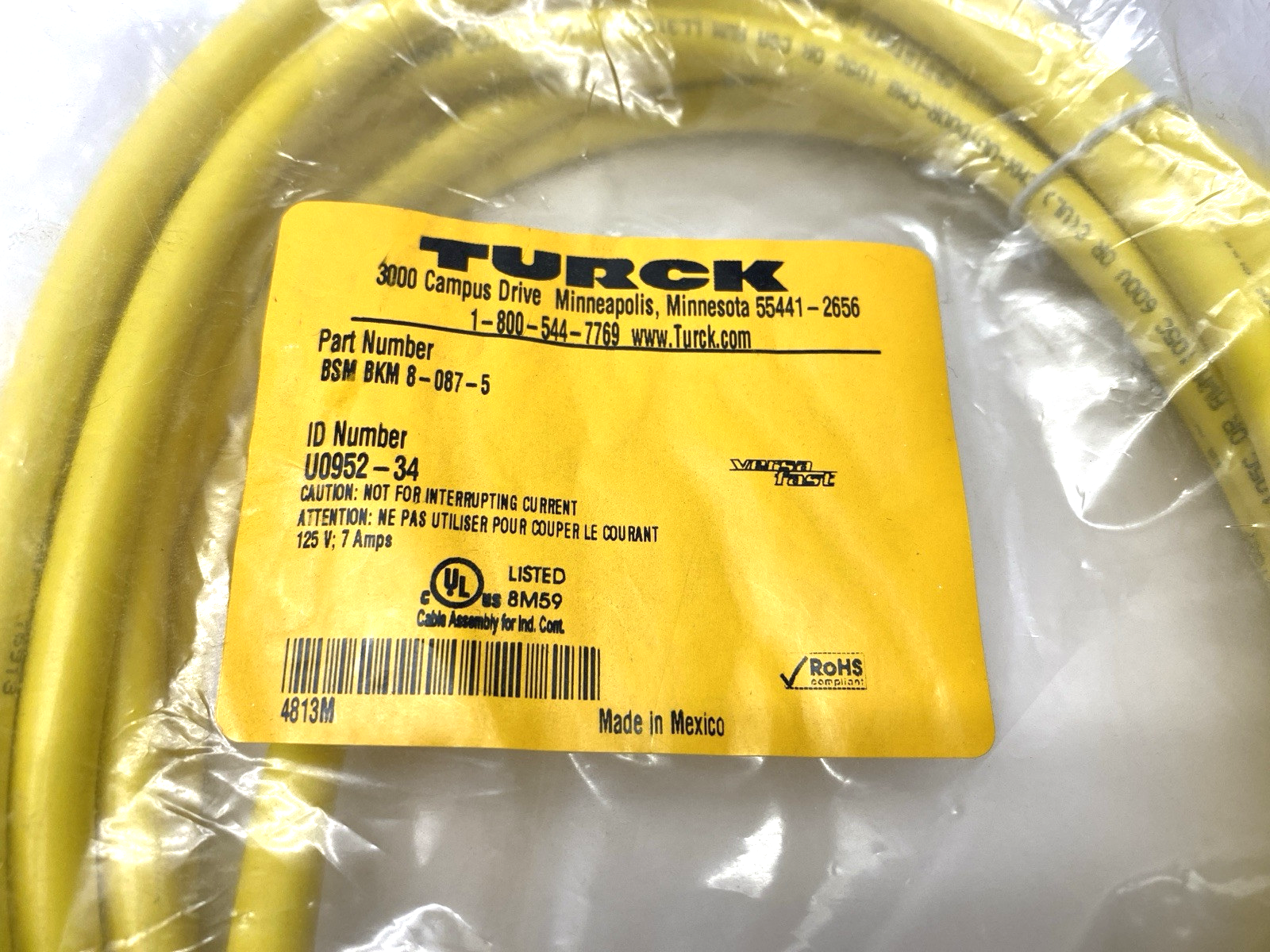 Turck BSM BKM 8-087-5 Versa Fast Cable U0952-34 - Maverick Industrial Sales