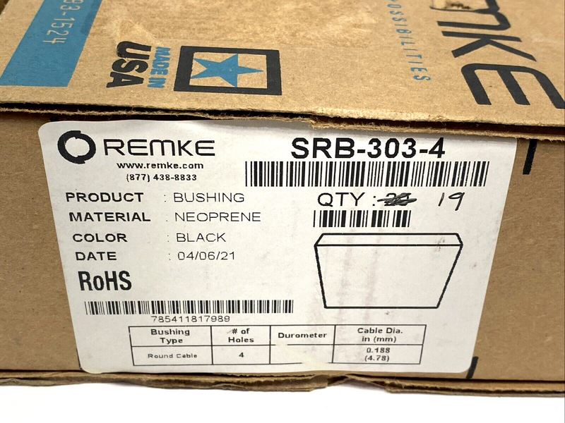 Remke SRB-303-4 Multiple Hole Bushing, Neoprene, 4-Hole .187 Form Size 4 19PK - Maverick Industrial Sales