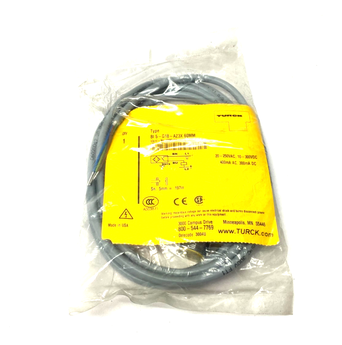 Turck BI 5-G18-AZ3X 60MM Inductive Proximity Sensor 5mm Sn 4330400 - Maverick Industrial Sales