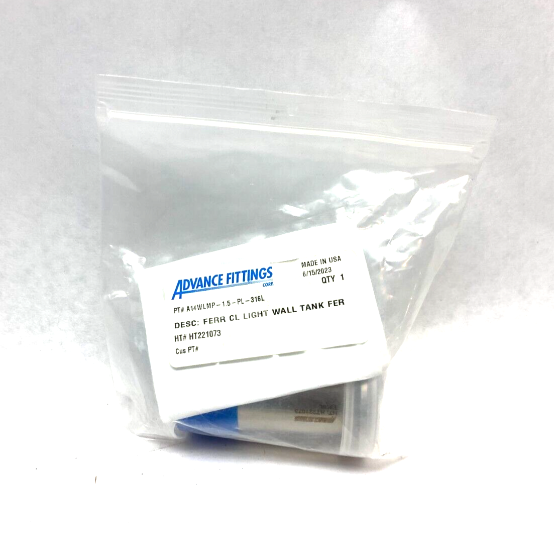 Advance Fittings A14WLMP-1.5-PL-316L Light Wall Tank Weld Ferrule - Maverick Industrial Sales