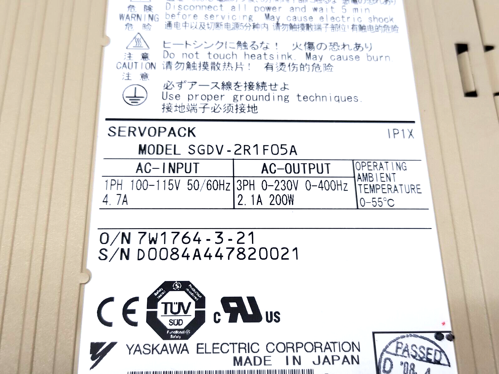 Yaskawa SGDV-2R1F05A Servopack AC Servo Drive/Amplifier 3PH 200W Output - Maverick Industrial Sales