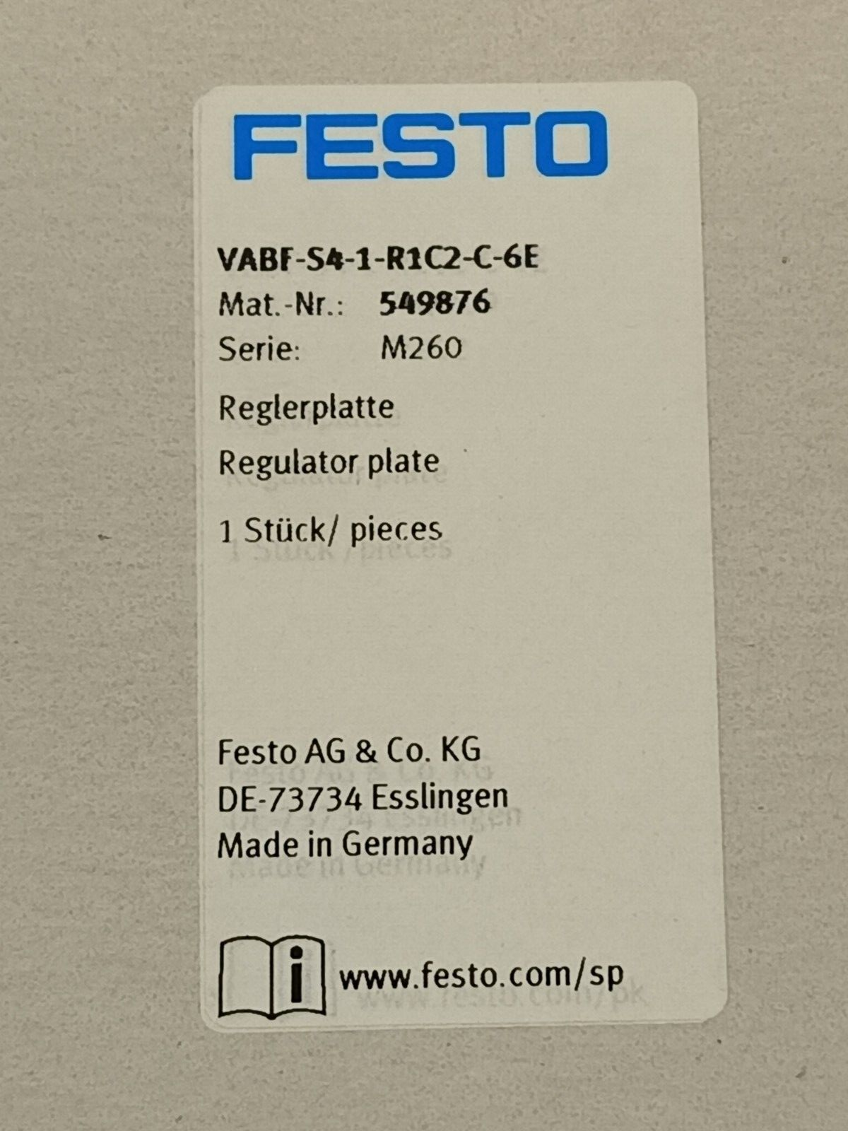 Festo VABF-S4-1-R1C2-C-6E Regulator Plate 549876 - Maverick Industrial Sales