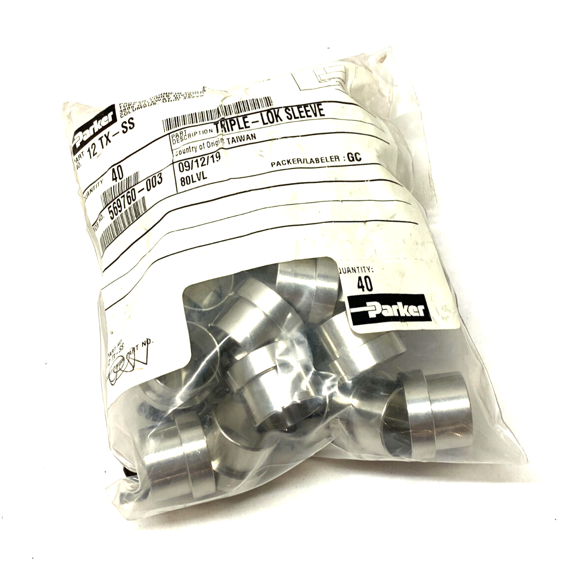 Parker 12 TX-SS Triple-Lok 37° Locknut Sleeve PKG OF 40 - Maverick Industrial Sales