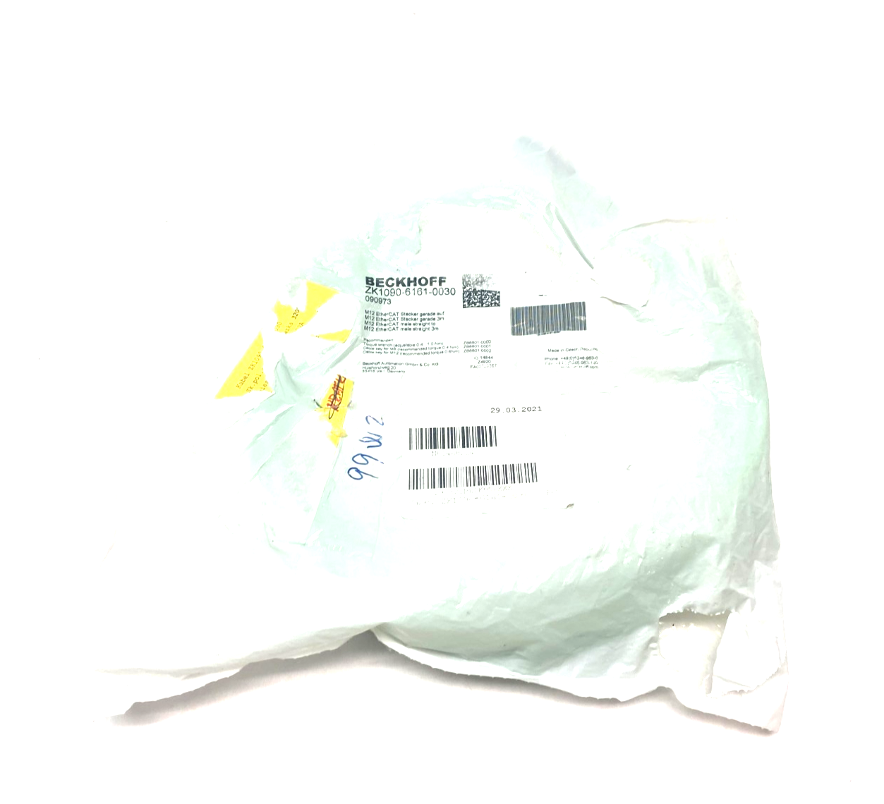 Beckhoff ZK1090-6161-0030 Double Ended EtherCAT Cable M12 4-Pin 3m Length 090973 - Maverick Industrial Sales