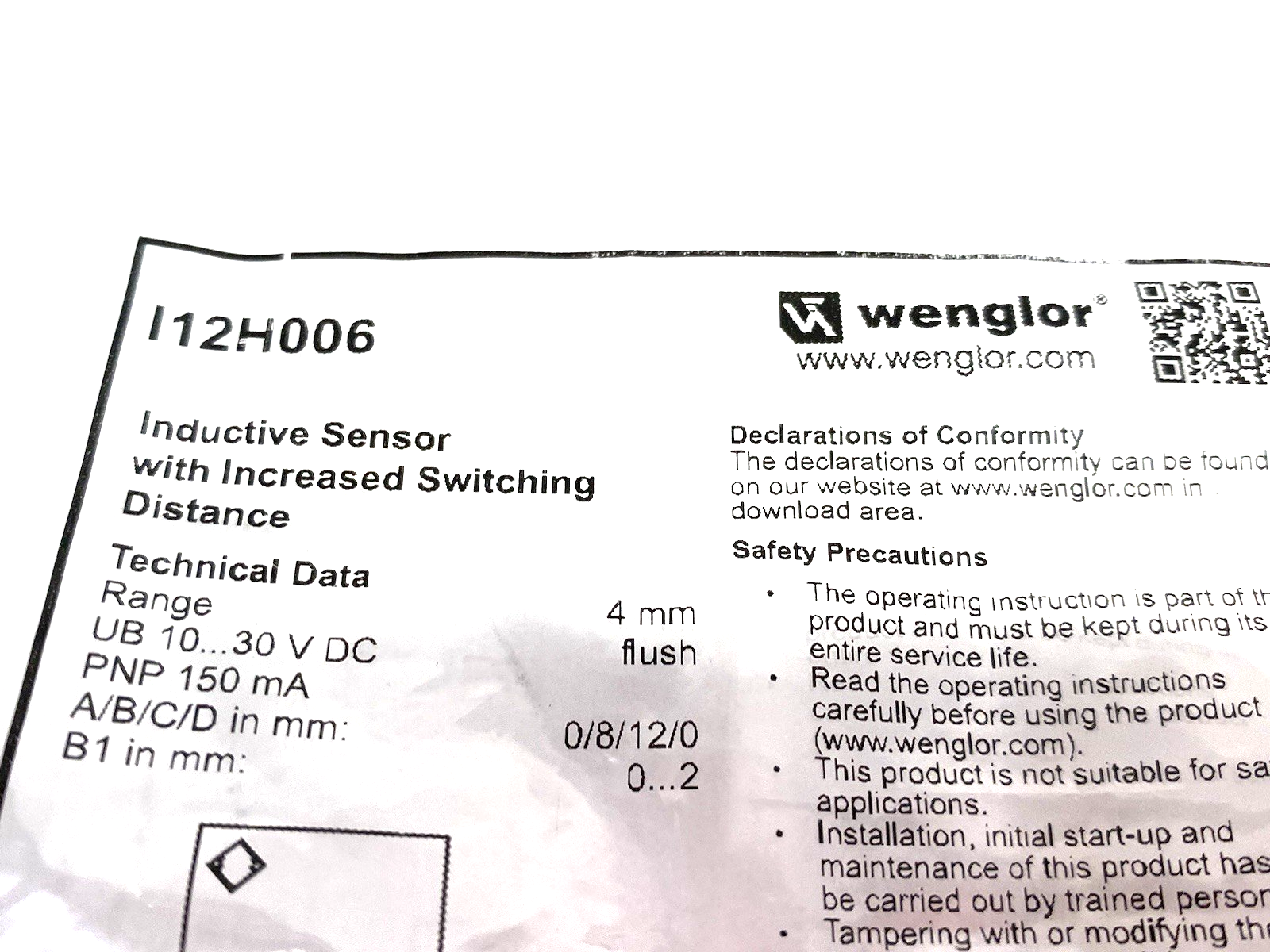 | Wenglor I12H006 Inductive Sensor w/ Increased 4mm Switching Distance, Flush - New - Maverick Industrial Sales