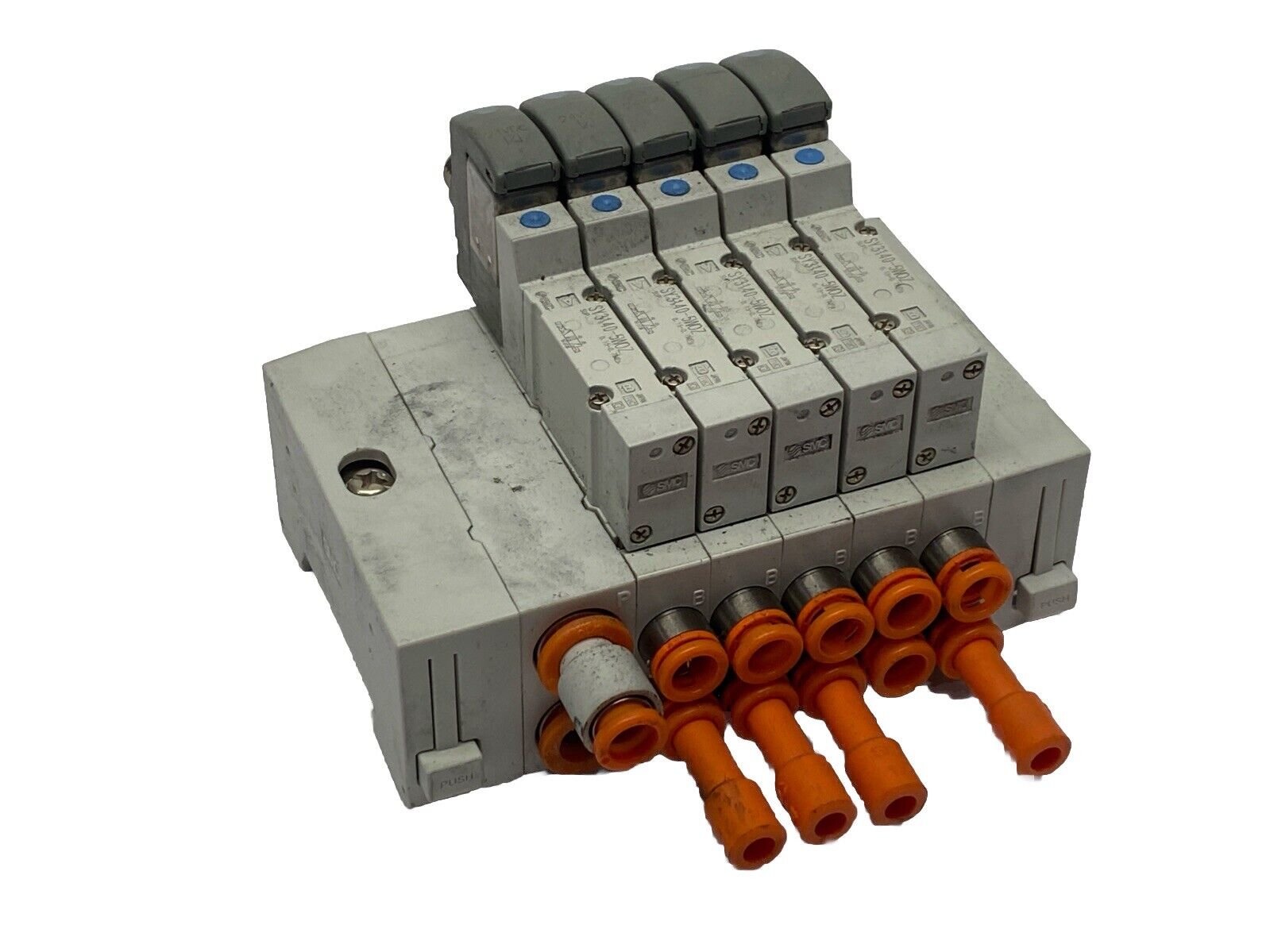 SMC SS5Y3-60-05U Cassette Style Manifold 5-Port w/ SY3140-5WOZ Solenoid Valve - Maverick Industrial Sales