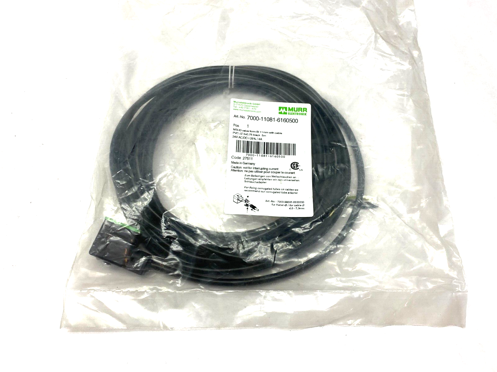 Murrelektronik 7000-11081-6160500 MSUD Valve Plug Cordset BI-11mm 180 Degree - Maverick Industrial Sales
