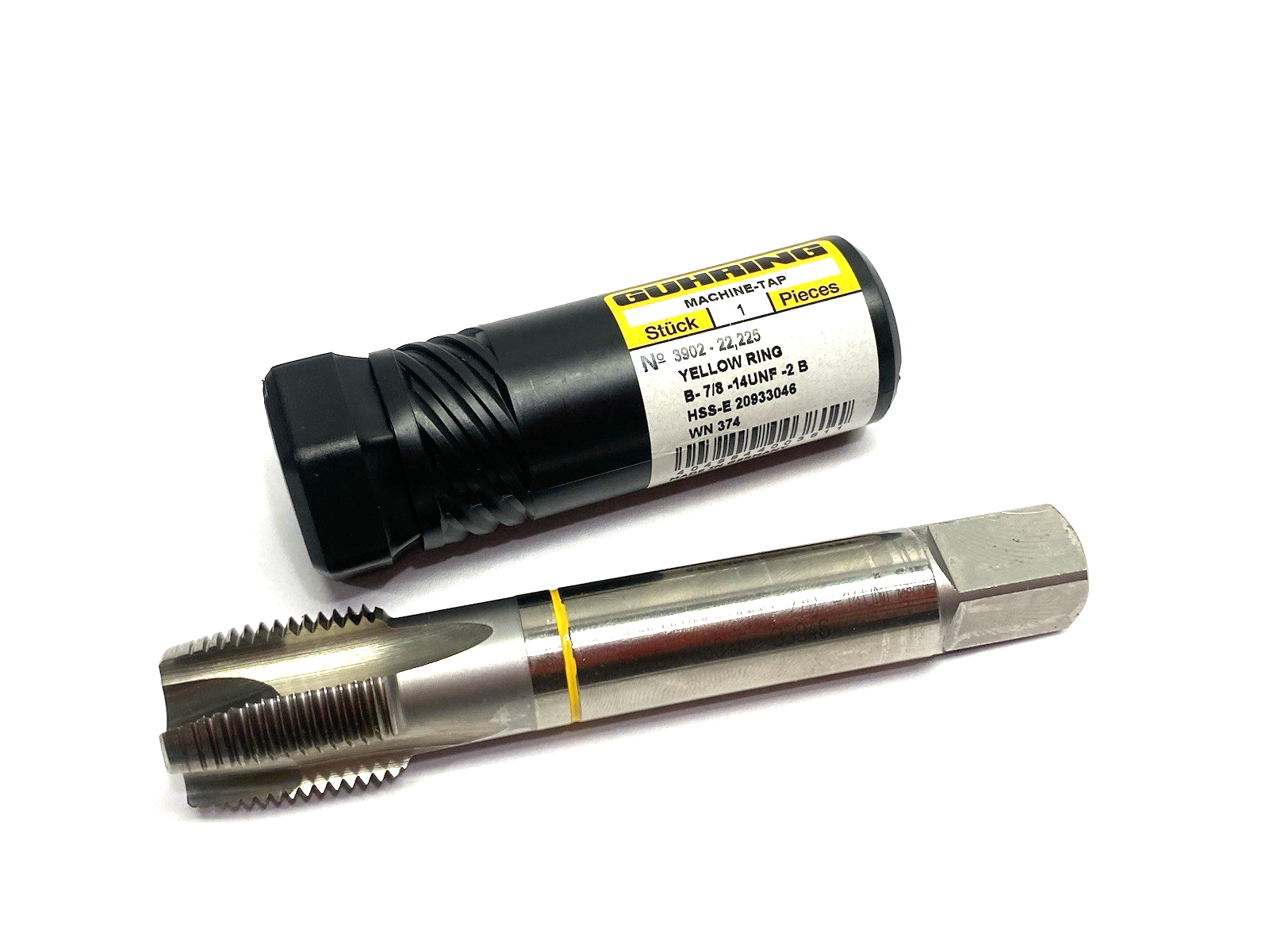 9039020222250 | Guhring 3902-22,225 High Perf. Yellow Ring Tap 7/8-14 2B Spiral - New – Open box - Maverick Industrial Sales