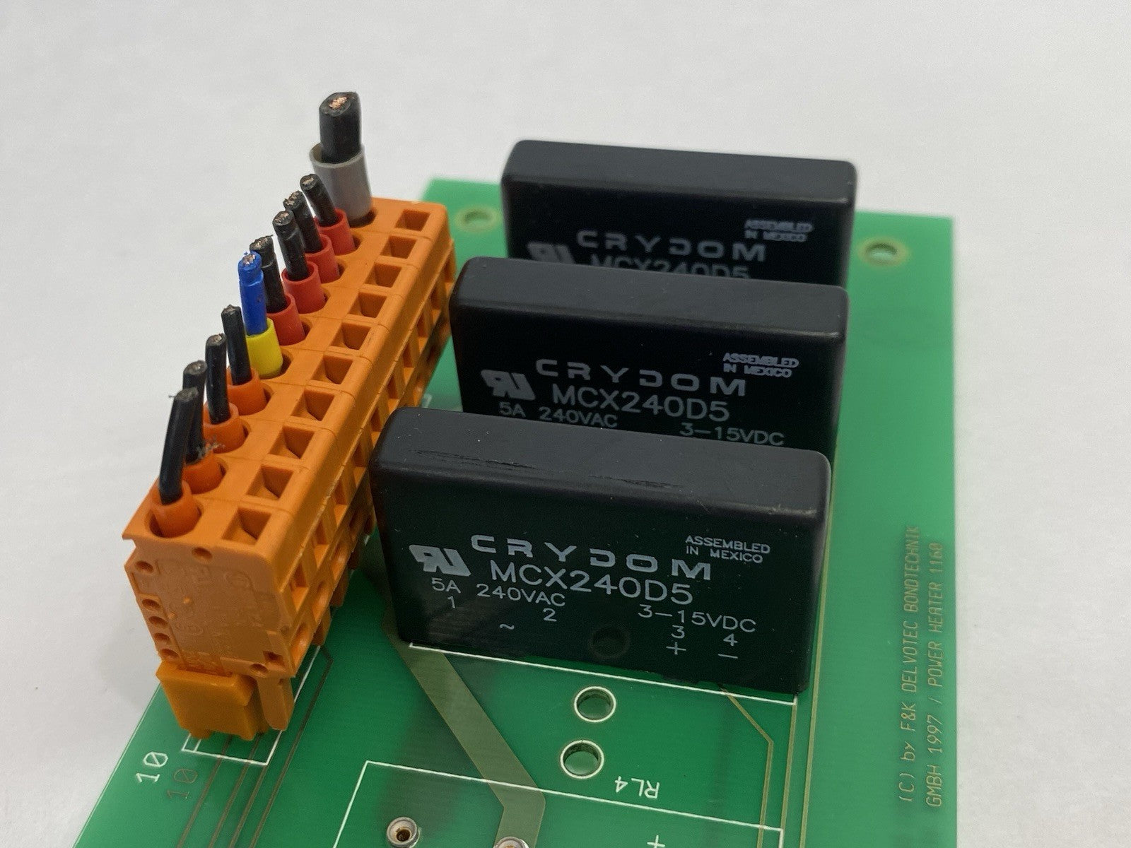 1160,PSE-KRT02026 | F&K Delvotec PSE-KRT02026 1160 Power Heater Board w/ 3x Crydom MCX240D5 - Used - Maverick Industrial Sales