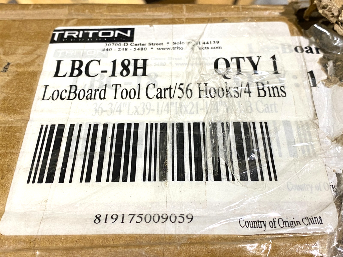Triton LBC-18H LocBoard Tool Cart, 56 Hooks, 4 Bins, 36-3/4" x 39-1/4" x 21-1/4" - Maverick Industrial Sales