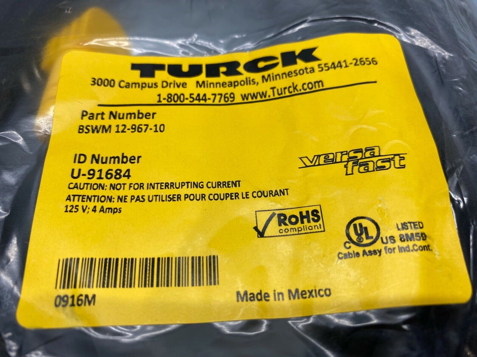 Turck BSWM 12-967-10 VersaFast Single Ended Cable Cordset U-91684 - Maverick Industrial Sales