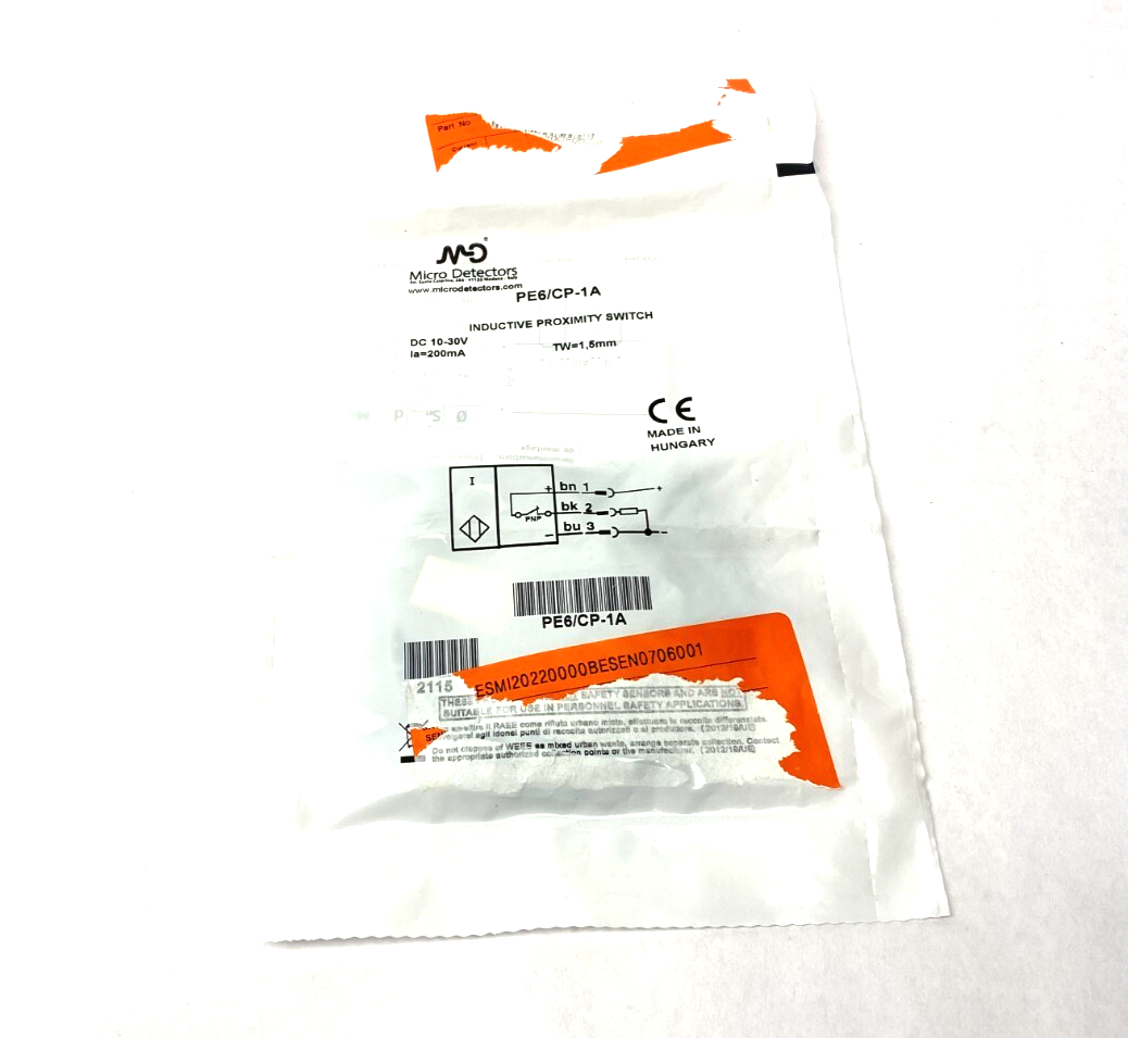 Micro Detectors PE6/CP-1A Inductive Proximity Switch Sensor 10-30VDC - Maverick Industrial Sales