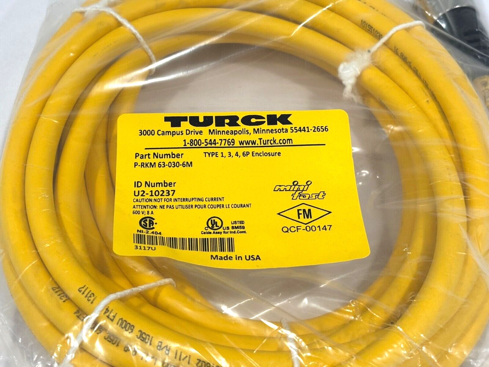 Turck P-RKM 63-030-6M Cordset Minifast 6-Pin 7/8" Female Straight U2-10237 3117U - Maverick Industrial Sales