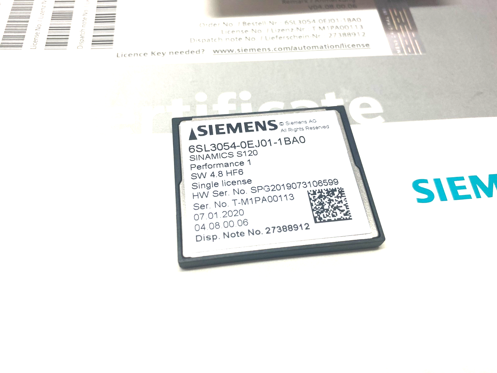 Siemens 6SL3054-0EJ01-1BA0 SINAMICS S120 CompactFlash Card SW 4.8 HF6 - Maverick Industrial Sales