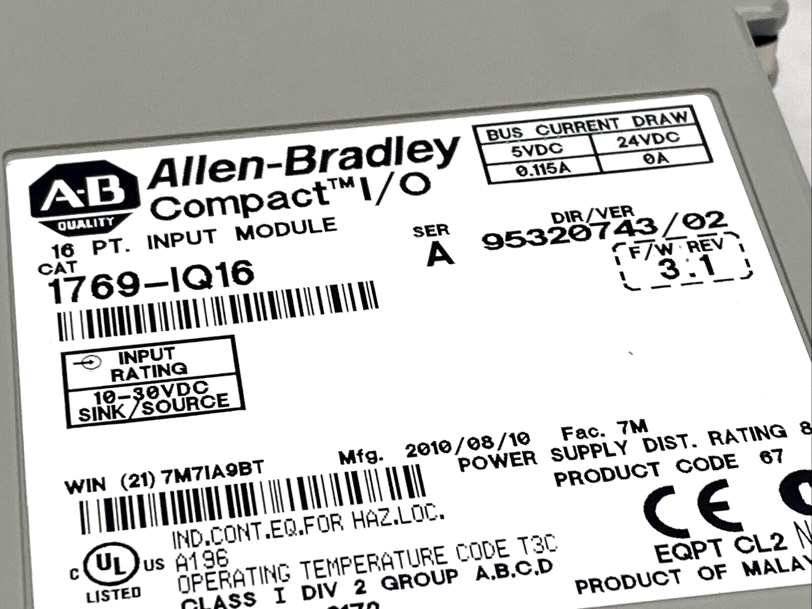 Allen Bradley 1769-IQ16 Ser. A CompactLogix 16 Pt 24VDC D/I Module - Used - Maverick Industrial Sales