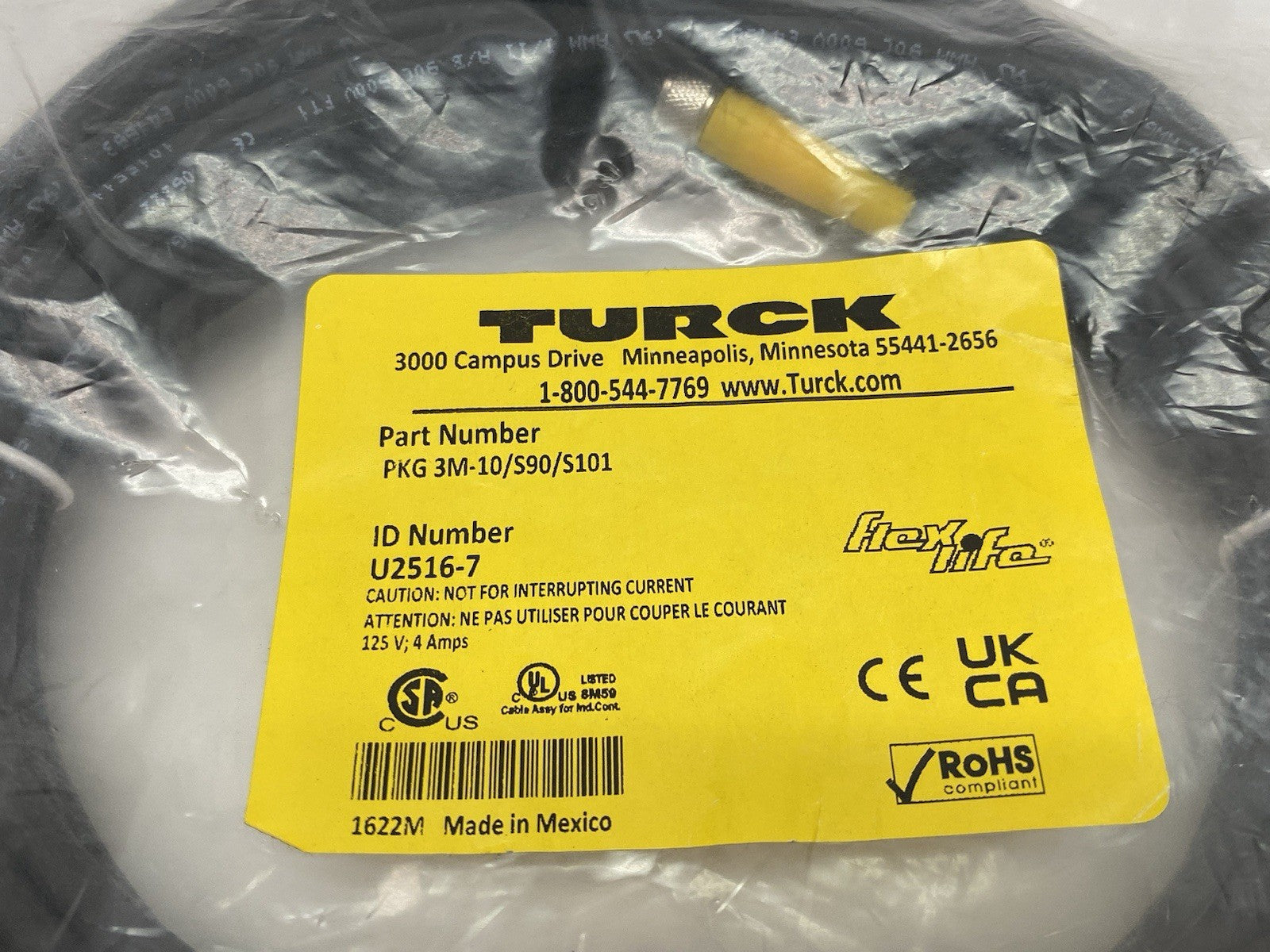 Turck PKG 3M-10/S90/S101 Flexlife Single Ended Cable M8 Female U2516-7 - Maverick Industrial Sales