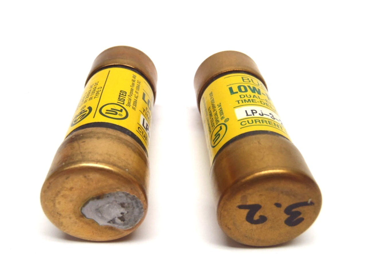 LPJ-3-2/10SP | Bussmann Low-Peak Dual-Element Fuse 3.2A 600VAC or Less LOT OF 2 - Used - Maverick Industrial Sales