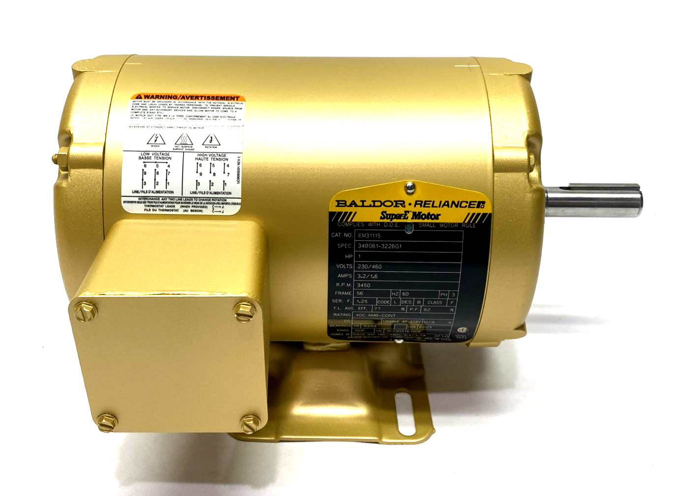 EM31115 | Baldor Super-E Motor 1HP, 3PH, 60HZ, 56 Frame, 230/460V 34B061-3226G1 - New – Open box - Maverick Industrial Sales