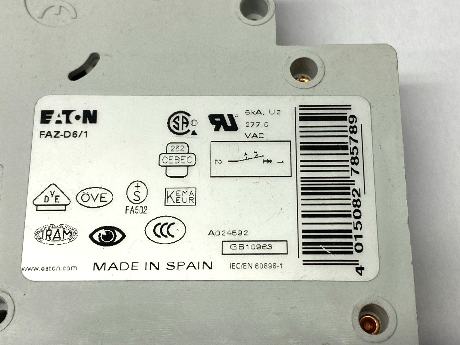 Eaton FAZ-D6/1 Miniature Circuit Breaker 1 Pole 6A - Maverick Industrial Sales