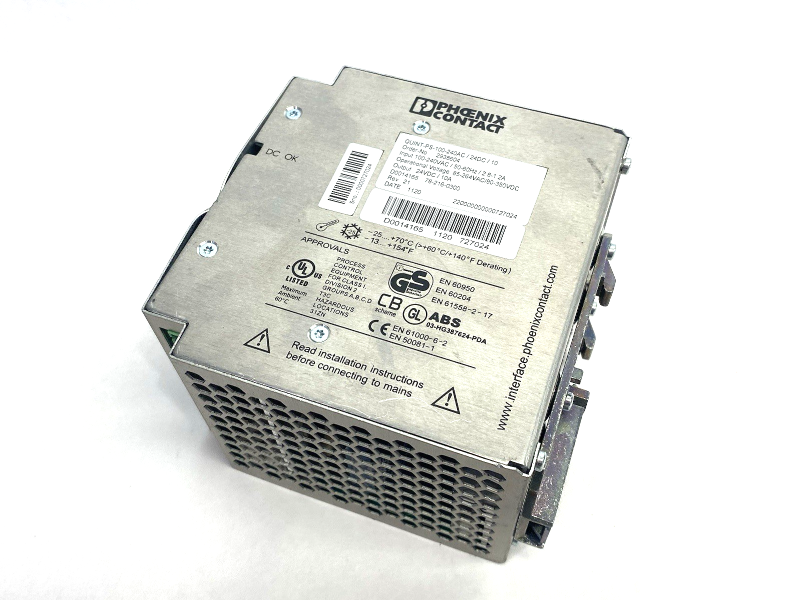 QUINT-PS-100-240AC/24DC/10 | Phoenix Contact 2938604 Power Sup. DAMAGED FACE - Used - Maverick Industrial Sales