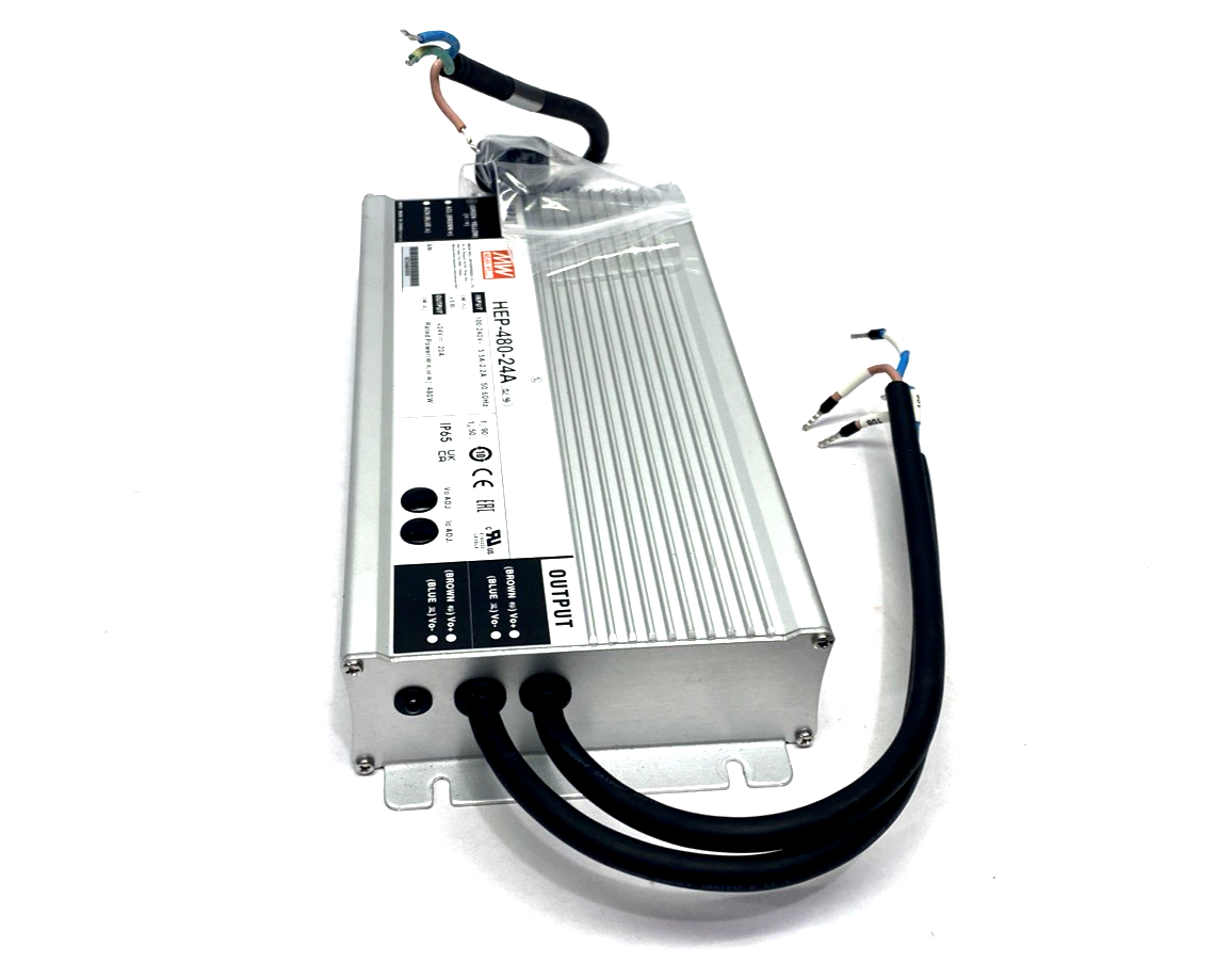 HEP-480-24A | Mean Well Power Supply, Chassis Mount 100-240VAC 24V 20A 480W - New – Open box - Maverick Industrial Sales