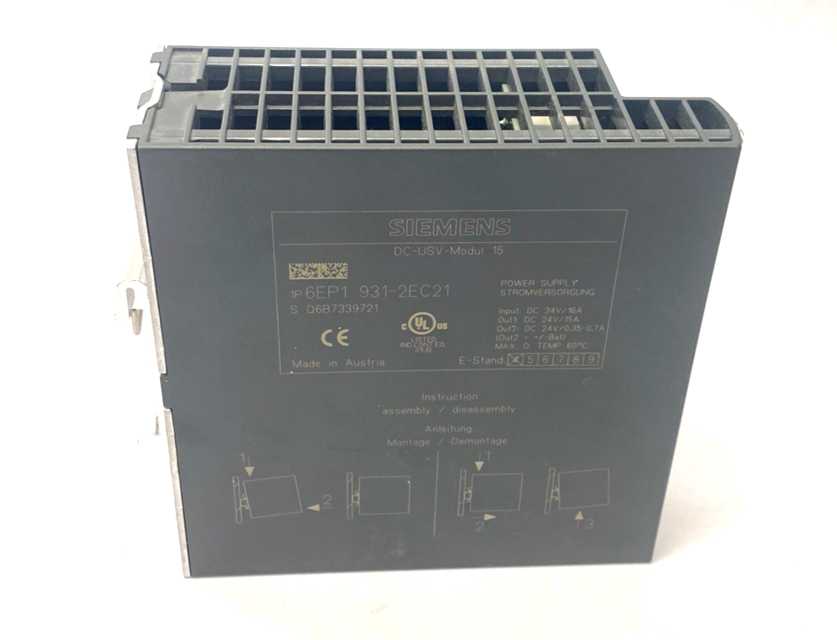 Siemens 6EP1931-2EC21 SITOP DC UPS Power Supply, 24VDC 16A In 24VDC 15A Out - Maverick Industrial Sales