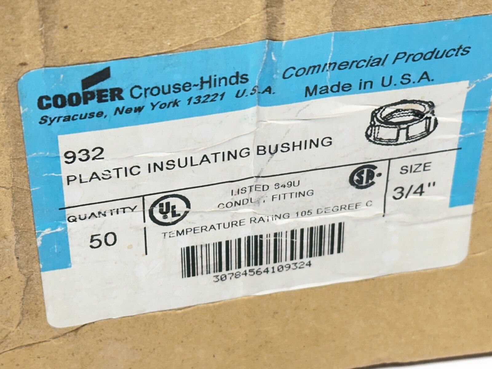 Cooper Crouse-Hinds 932 Plastic Insulating Bushing 3/4" LOT OF 57 - Maverick Industrial Sales