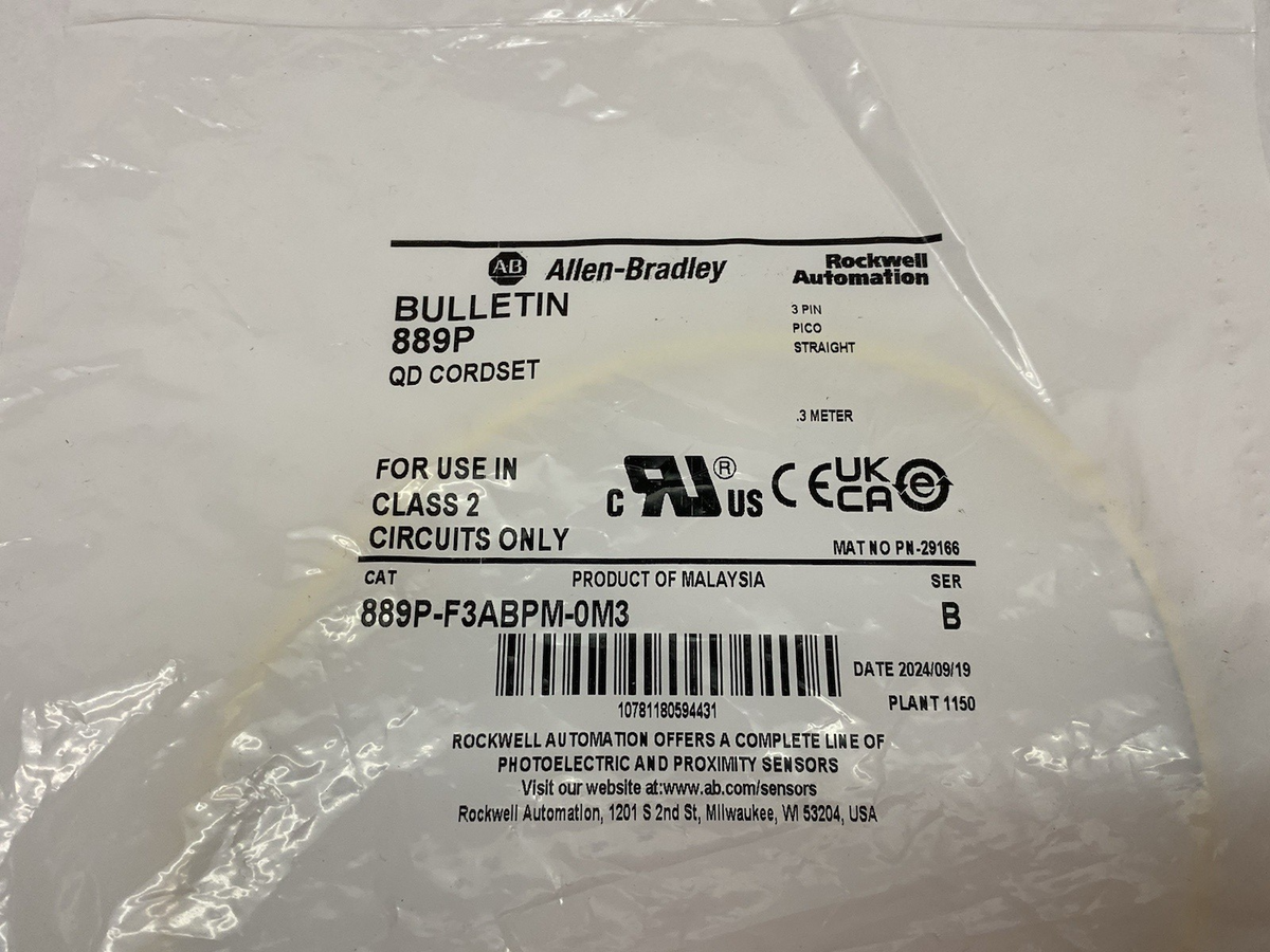 Allen Bradley 889P-F3ABPM-0M3 Ser. B Double Ended Pico Connection Cable 3-Pin - Maverick Industrial Sales