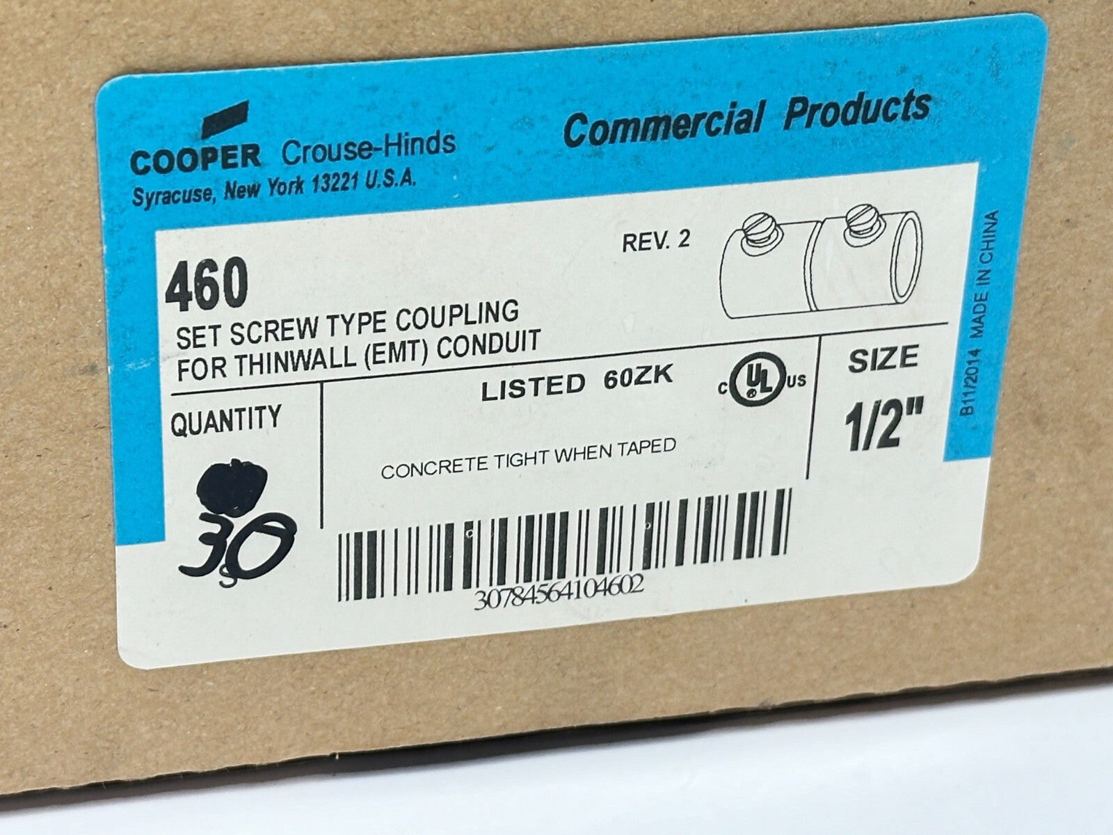Cooper Crouse-Hinds 460 Set Screw Type Coupling EMT Conduit 1/2" LOT OF 60 - Maverick Industrial Sales