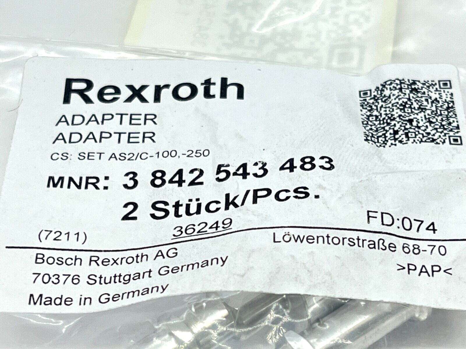 Bosch Rexroth 3842543483 Adapter Set CS: SET AS2/C-100,-250 - Maverick Industrial Sales