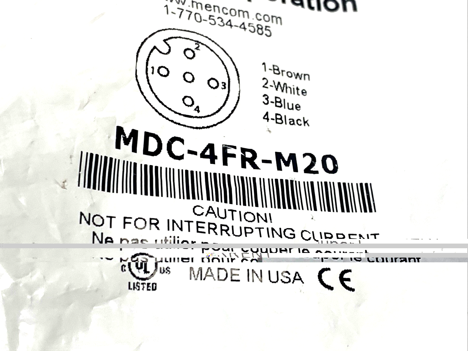 MDC-4FR-M20 | Mencom Field Wireable Connector Micro-DC M12 Female 4-Pin, M20 Mount - New - Maverick Industrial Sales
