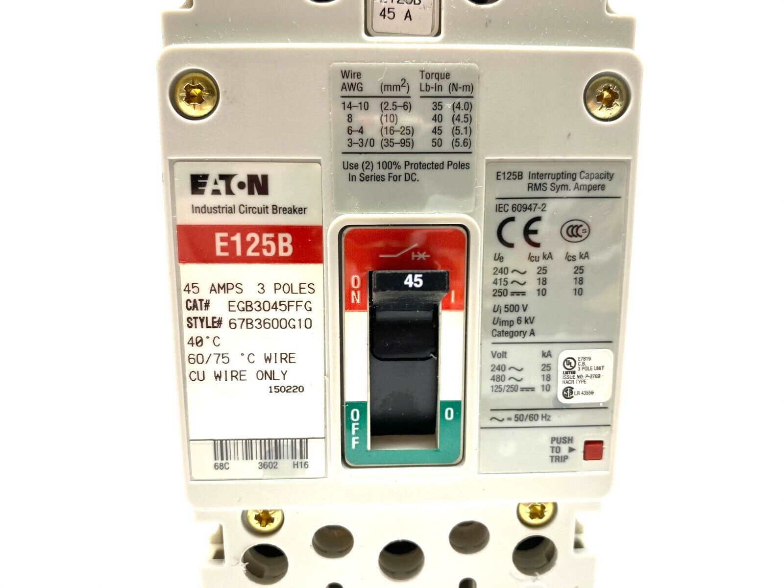 Eaton EGB3045FFG Industrial Circuit Breaker 3-Pole - Maverick Industrial Sales