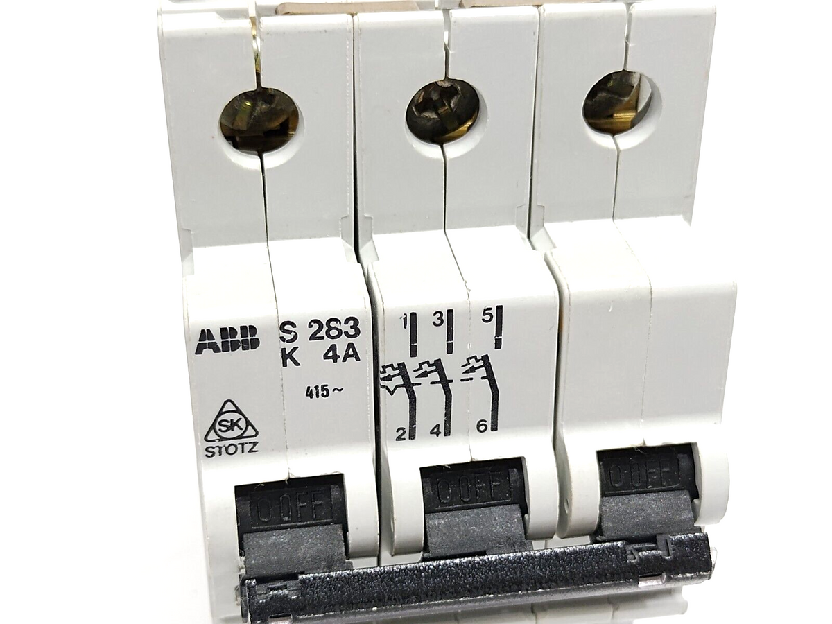 S283-K4,S283-K4A,S 283-K4,S 283 K 4A,S283K4A,S283K4 | ABB S283-K4 Miniature Circuit Breaker 3P 4A 415VAC - Used - Maverick Industrial Sales