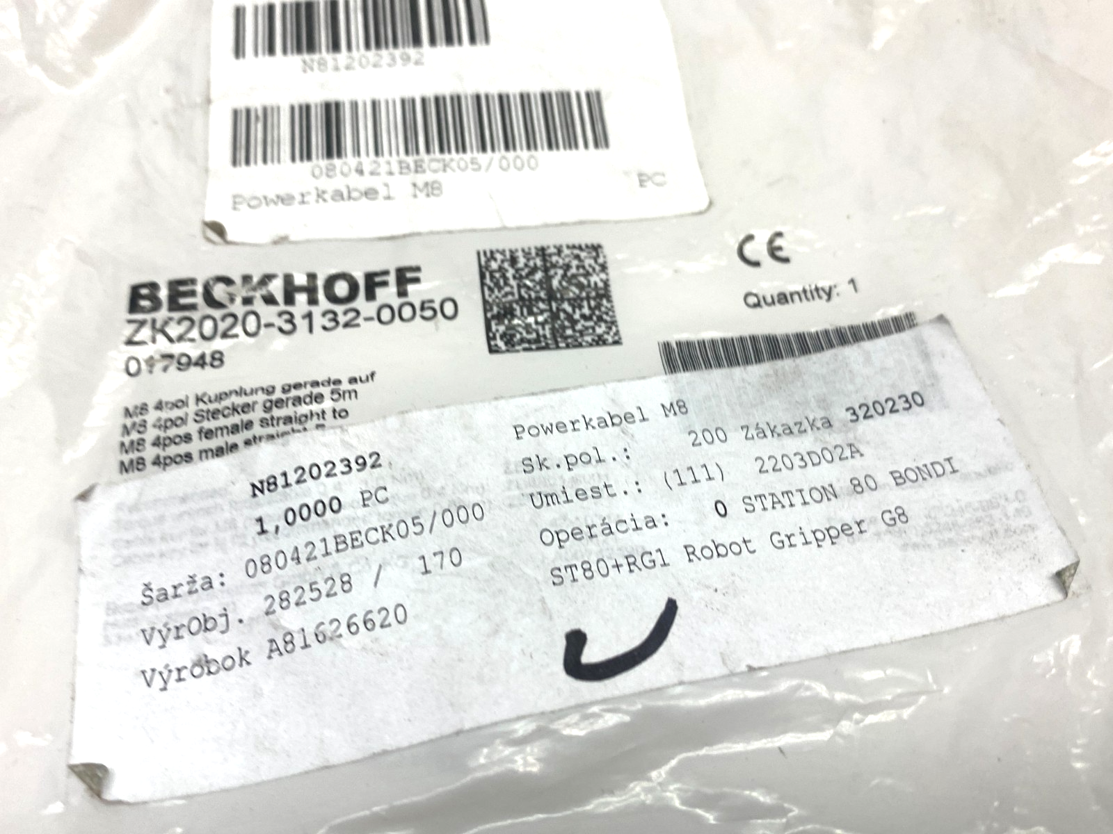 Beckhoff ZK2020-3132-0050 Double Ended Power Cable M8 4-Pin 5m Length 017948 - Maverick Industrial Sales